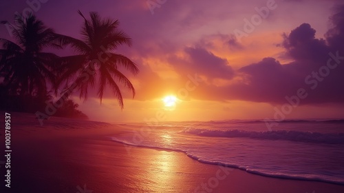 Palms on the beach during sunset 