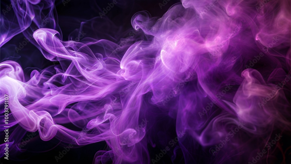 Fototapeta premium Abstract purple smoke swirling on black background.