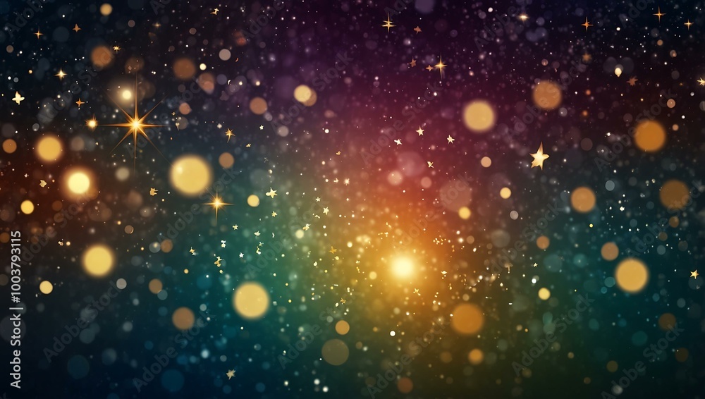 Abstract festive background with stars and bokeh lights
