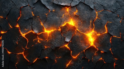 Cracked rock with glowing lava. Perfect for backgrounds, textures, and concepts related to heat, fire, or the Earth's core.