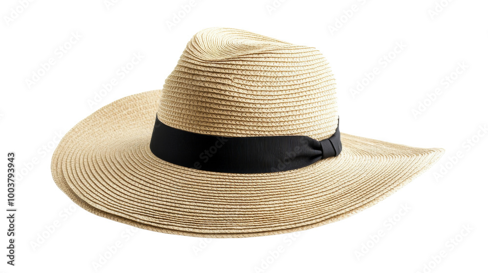 Straw Hat with Black Ribbon. Straw Hat with Black Ribbon.