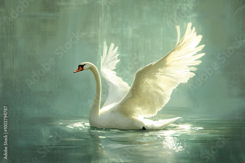 Fototapeta Naklejka Na Ścianę i Meble -  A painted swan with spread wings