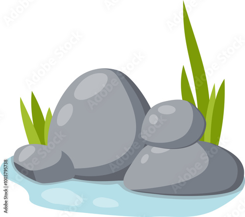 Gray Cobblestones With Moss And Grass