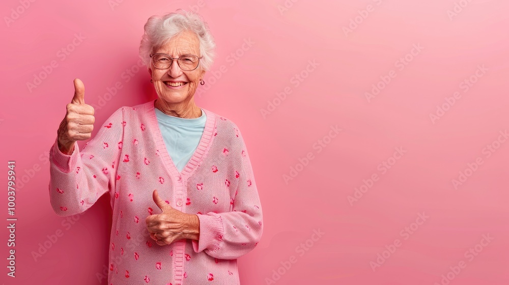 Smiling Woman Giving Thumbs Up, on a solid color background. Smiling Woman Giving Thumbs Up, on a solid color background.