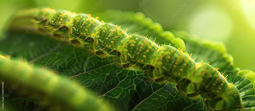 Naklejka premium Rice leaf folder larvae adapt to high temperatures through multi generational heat selection shown in a copy space image