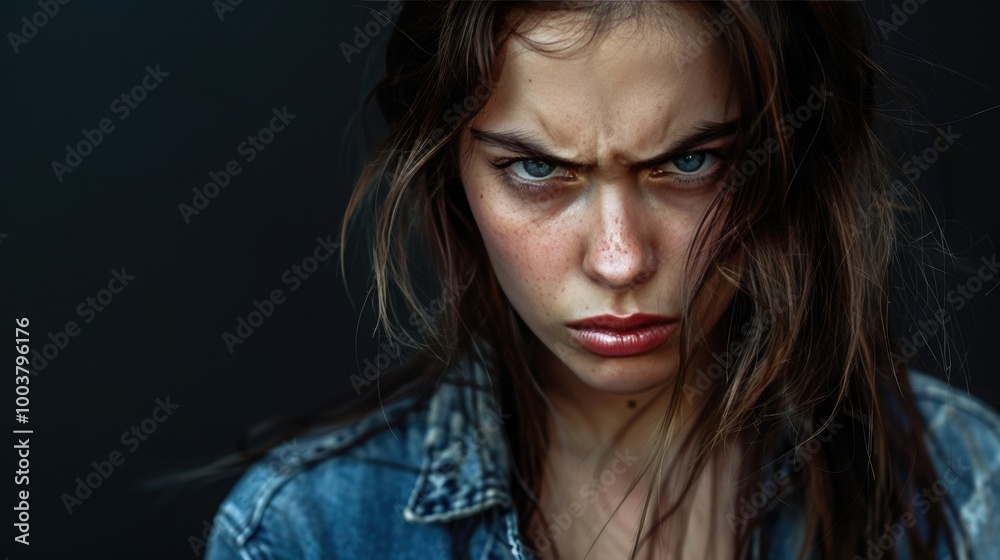 Upset woman on black background. Upset woman on black background.