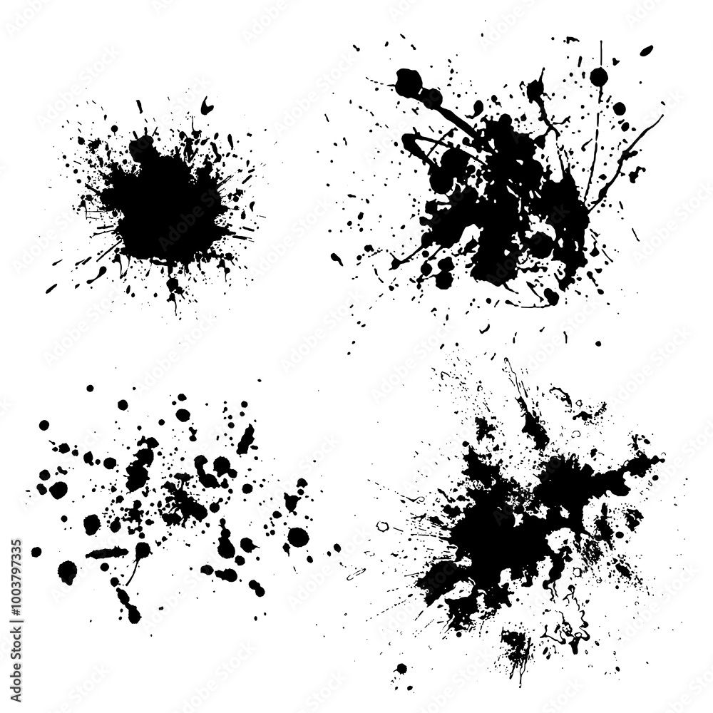 Black and White Ink Splashes Texture Vector Illustration Set. Hand Drawn Paint Drops Pencil Sketch on White Background. Abstract Brush Stroke Splatter Icon Design. Black and White Ink Splashes Texture Vector Illustration Set. Hand Drawn Paint Drops Pencil Sketch on White Background. Abstract Brush Stroke Splatter Icon Design.