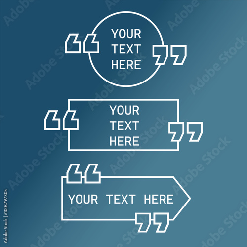 Three different text bubbles with different shapes and side quotation marks, ready to add a custom text.