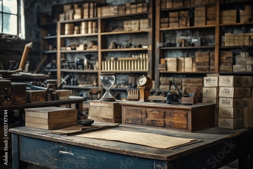 A vintage leathercraft workshop with an old-fashioned