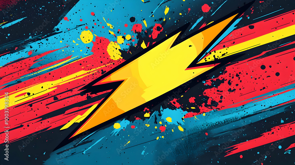 Abstract Art with Bright Colors and a Yellow Lightning Bolt Abstract Art with Bright Colors and a Yellow Lightning Bolt