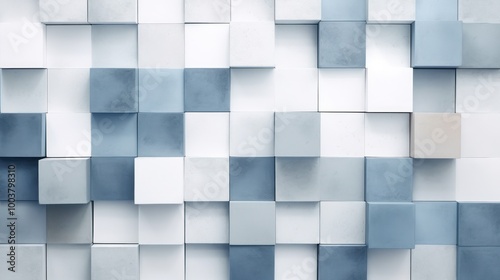 Abstract Blue and White Cube Wall