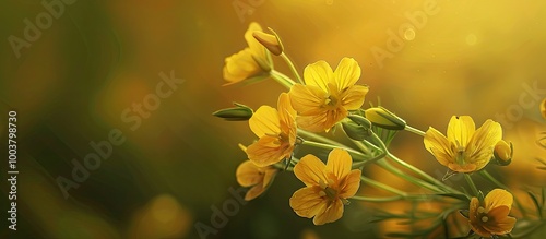 Blooming wild rocket Diplotaxis tenuifolia flowers up close with selective focus on a copy space image a species of yellow flowering plant photo