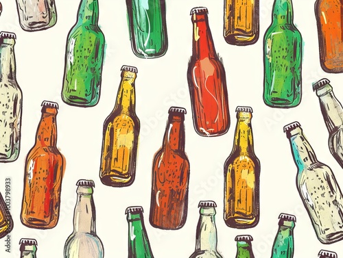 Seamless pattern of watercolor beer bottles

 photo