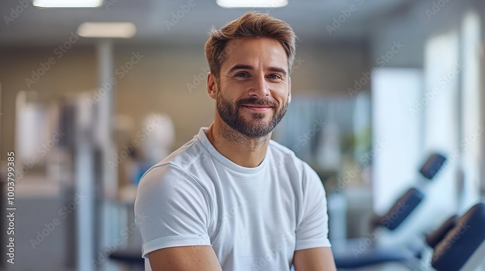Smiling Man in a White Shirt, Portrait of a Fit and Healthy Individual Smiling Man in a White Shirt, Portrait of a Fit and Healthy Individual