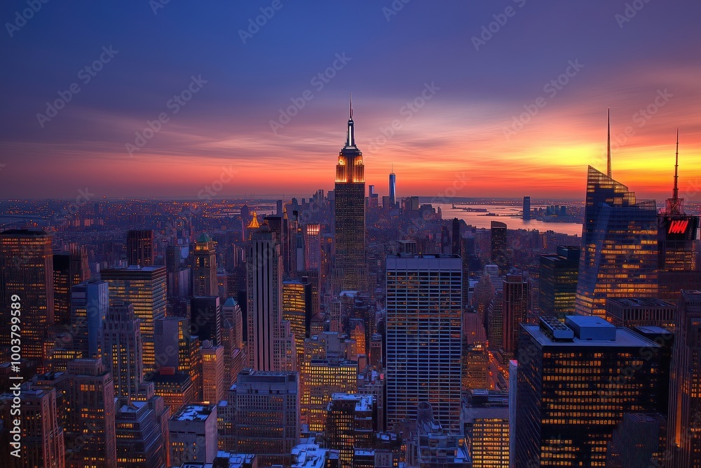 Naklejka premium Stunning New York City Skyline At Sunset