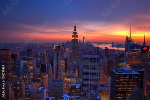 Stunning New York City Skyline At Sunset