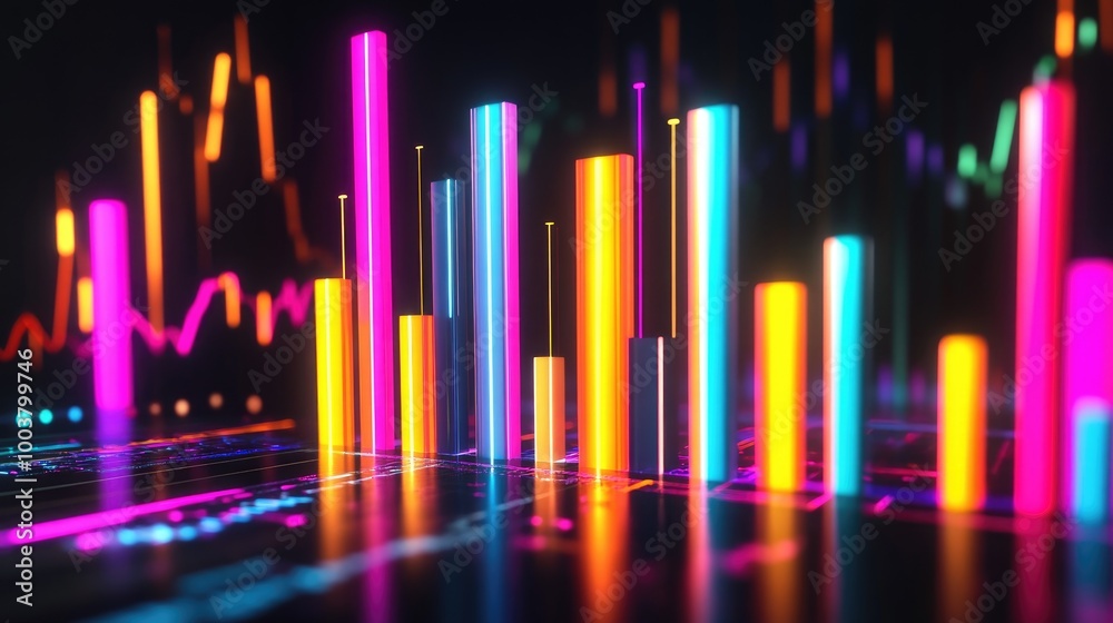 Vibrant Neon Data Visualization with Colorful Bars Vibrant Neon Data Visualization with Colorful Bars