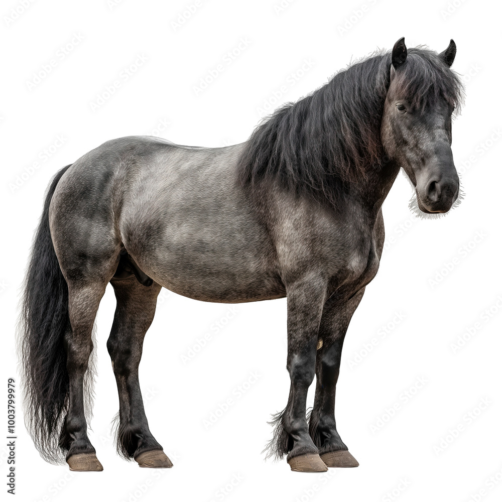Fototapeta premium Heavy draft horse isolated on white or transparent background, png clipart, design element. Easy to place on any other background.