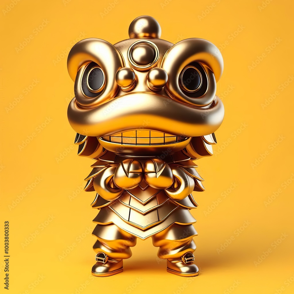 Φωτογραφία a cute and hip gold shinny metallic futuristic chinese lion dancing character
