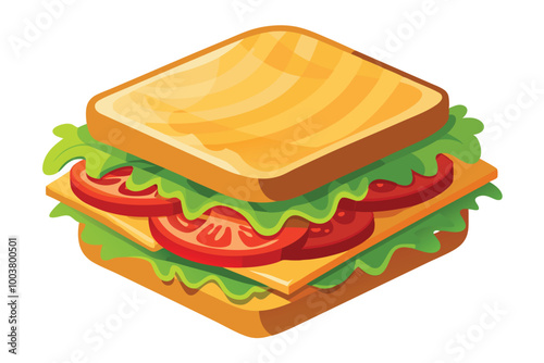 Toasted BLT with Bacon, Lettuce, and Tomatoes, illustration on white background.