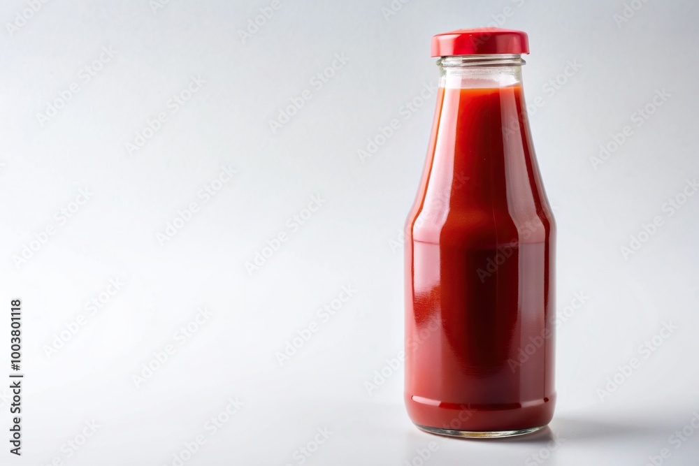 A close up stock photo of a red ketchup sauce bottle perfectly capturing its vibrant color and texture placed on a clean white background, condiment bottle, condiment, flavoring, cooking A close up stock photo of a red ketchup sauce bottle perfectly capturing its vibrant color and texture placed on a clean white background, condiment bottle, condiment, flavoring, cooking
