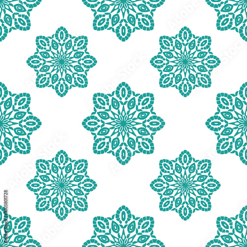 luxury seamless pattern of sea green color floral mandala motif for carpet