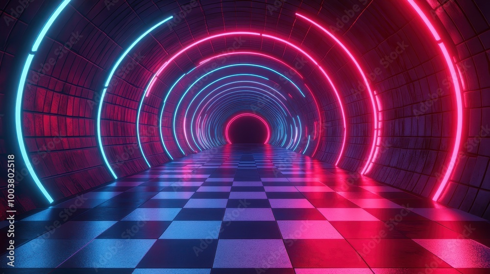 A futuristic tunnel illuminated by vibrant neon lights in pink and blue, creating a mesmerizing atmosphere, abstract tunnel background A futuristic tunnel illuminated by vibrant neon lights in pink and blue, creating a mesmerizing atmosphere, abstract tunnel background