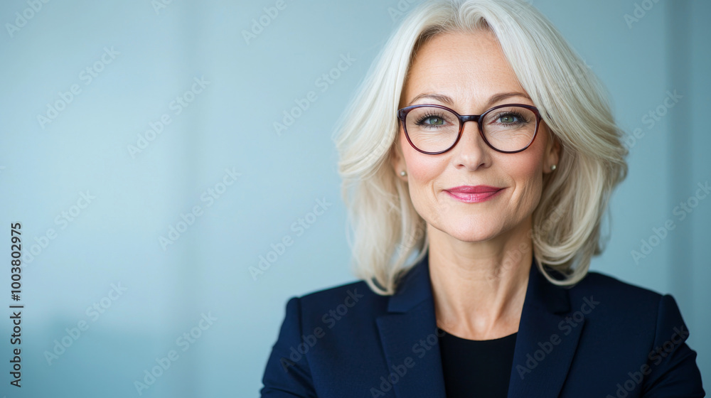 Confident businesswoman in professional attire posing in a modern office setting Confident businesswoman in professional attire posing in a modern office setting