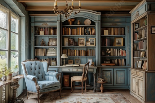 Vintage French country style home office interior design