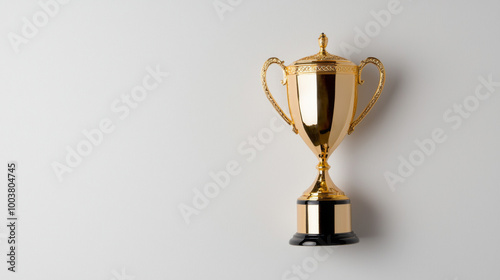 Shiny gold trophy displayed on a simple background highlighting its elegance and prestige