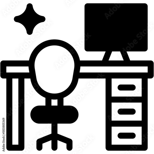 Vector Icon Workplace, Desk, Furniture, Studio, Workbench, Office