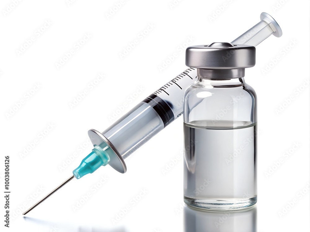 Syringe and Flu Vaccine Bottles on a white background Syringe and Flu Vaccine Bottles on a white background