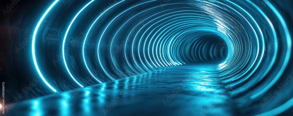 Futuristic tunnel illuminated by glowing blue neon lights, creating a surreal atmosphere and endless depth, abstract tunnel background Futuristic tunnel illuminated by glowing blue neon lights, creating a surreal atmosphere and endless depth, abstract tunnel background