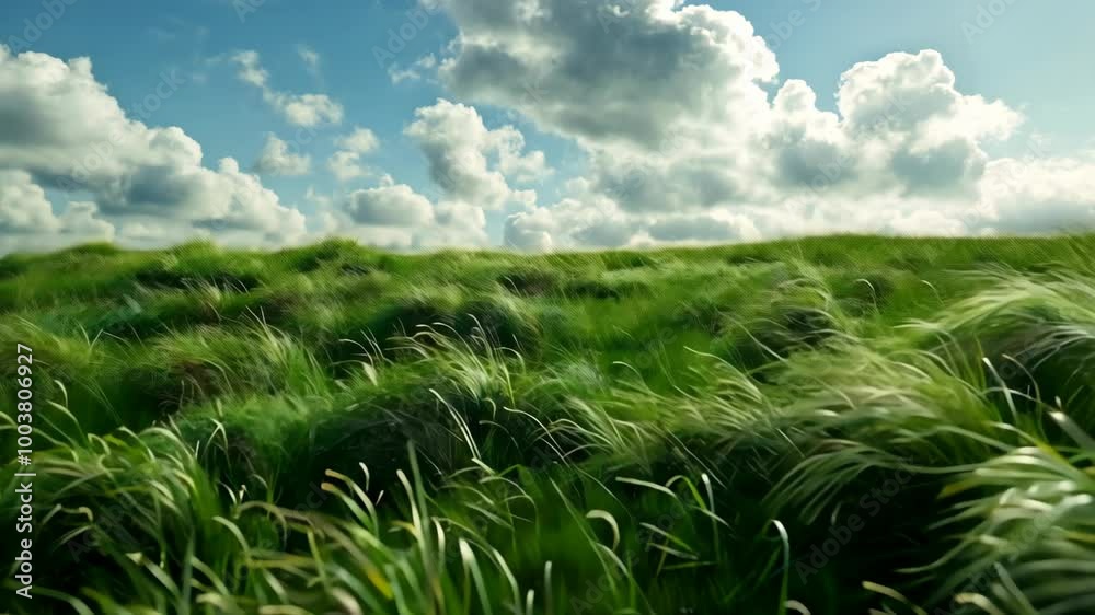 Grass sways in the wind on a bright, sunny day Grass sways in the wind on a bright, sunny day