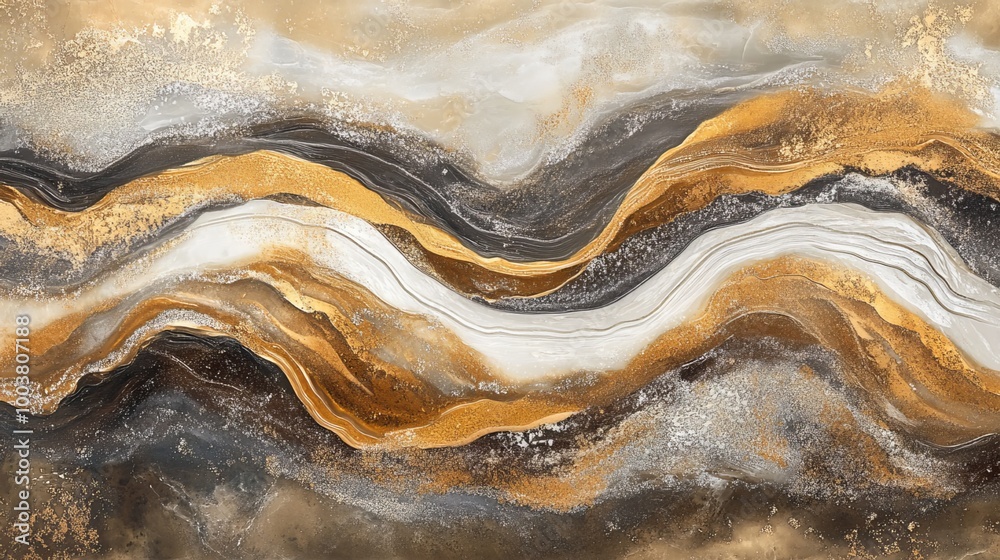 Gilded waves dance across a sumptuous liquid canvas, whispering tales of opulence. Gold, brown, and silver hues intertwine, creating a symphony of luxury that captivates the senses Gilded waves dance across a sumptuous liquid canvas, whispering tales of opulence. Gold, brown, and silver hues intertwine, creating a symphony of luxury that captivates the senses