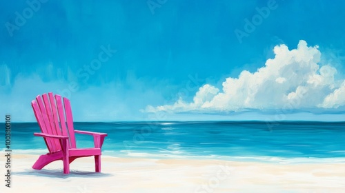 Pink chair on tropical beach under blue