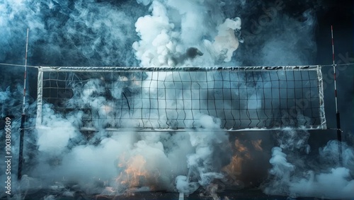Dreamy Volleyball Scene with Mist and Smoke Effects