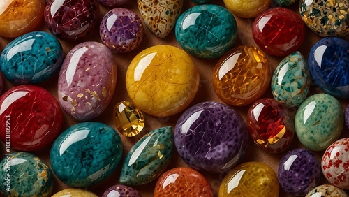 Jaipur gemstone background with colorful stones in traditional patterns