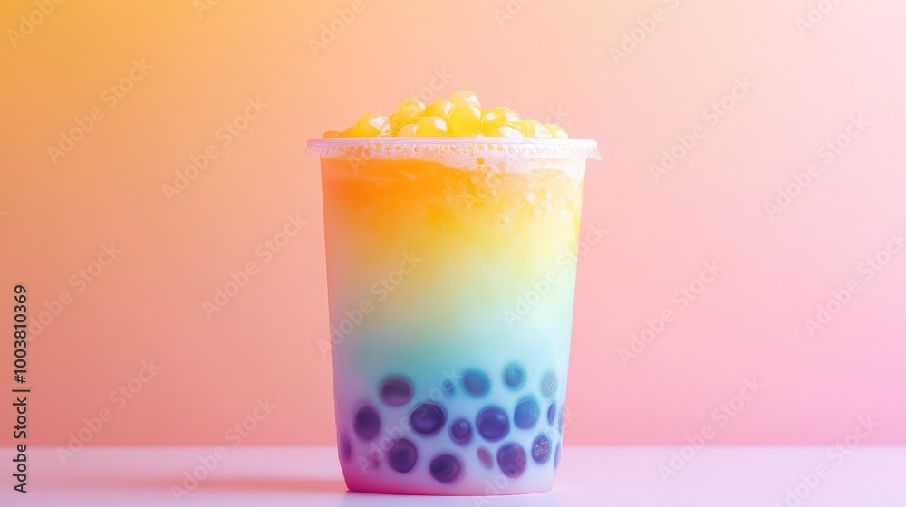 Colorful Beverage with Toppings in Clear Cup