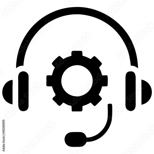 Technical support icon featuring a headset and gear symbol for customer assistance