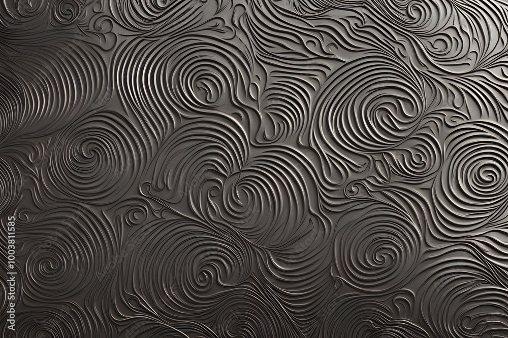 Fototapeta premium Minimalist spirals and wave patterns engraved on a metallic sleek iron surface, Ai Generated