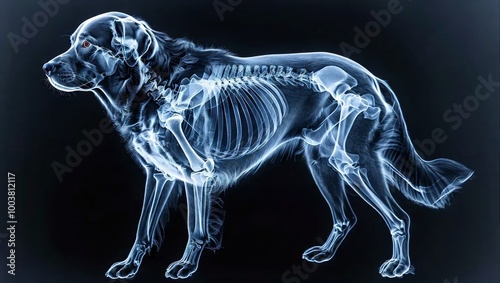 X-Ray Image of a Dog Showing Skeletal Structure photo