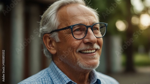 Cheerful senior man in glasses.