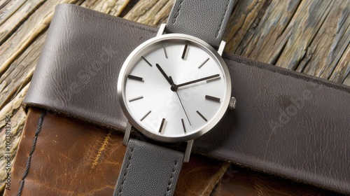 Wallpaper Mural Elegant Minimalist Watch on Vintage Leather Background Torontodigital.ca