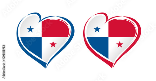 Welcome to Panama creative symbol. Cute heart shape with Panamanian flag elements. T shirt logo design. Tourism icon. Travel agency branding emblem concept. Abstract sign. Handdrawn style elements.