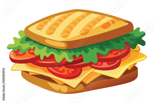 Toasted BLT with Bacon, Lettuce, and Tomatoes, illustration on white background.