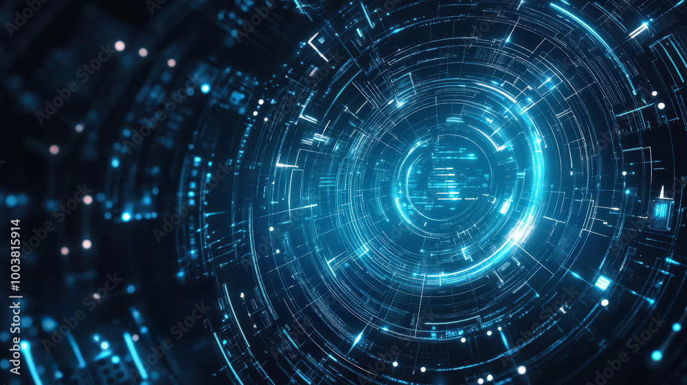 Futuristic digital abstract background with glowing blue lines and intricate patterns, ideal for technology and innovation themes.
