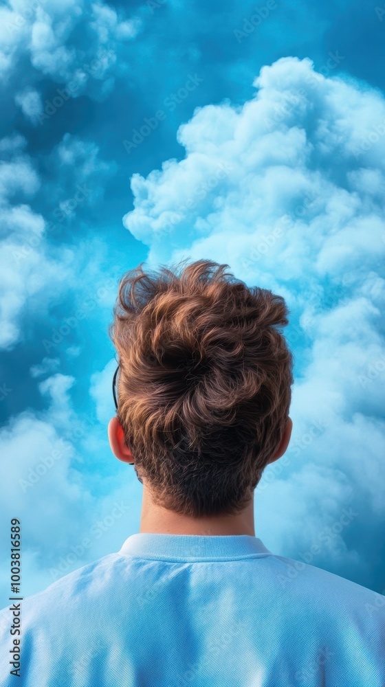 A person gazes at the blue sky filled with clouds, reflecting on thoughts and dreams. A person gazes at the blue sky filled with clouds, reflecting on thoughts and dreams.