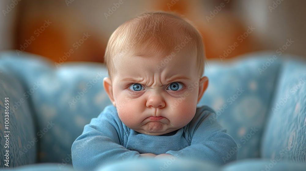 angry baby with a funny facial expression angry baby with a funny facial expression