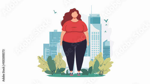 Illustration of an overweight girl. The problem of obesity.